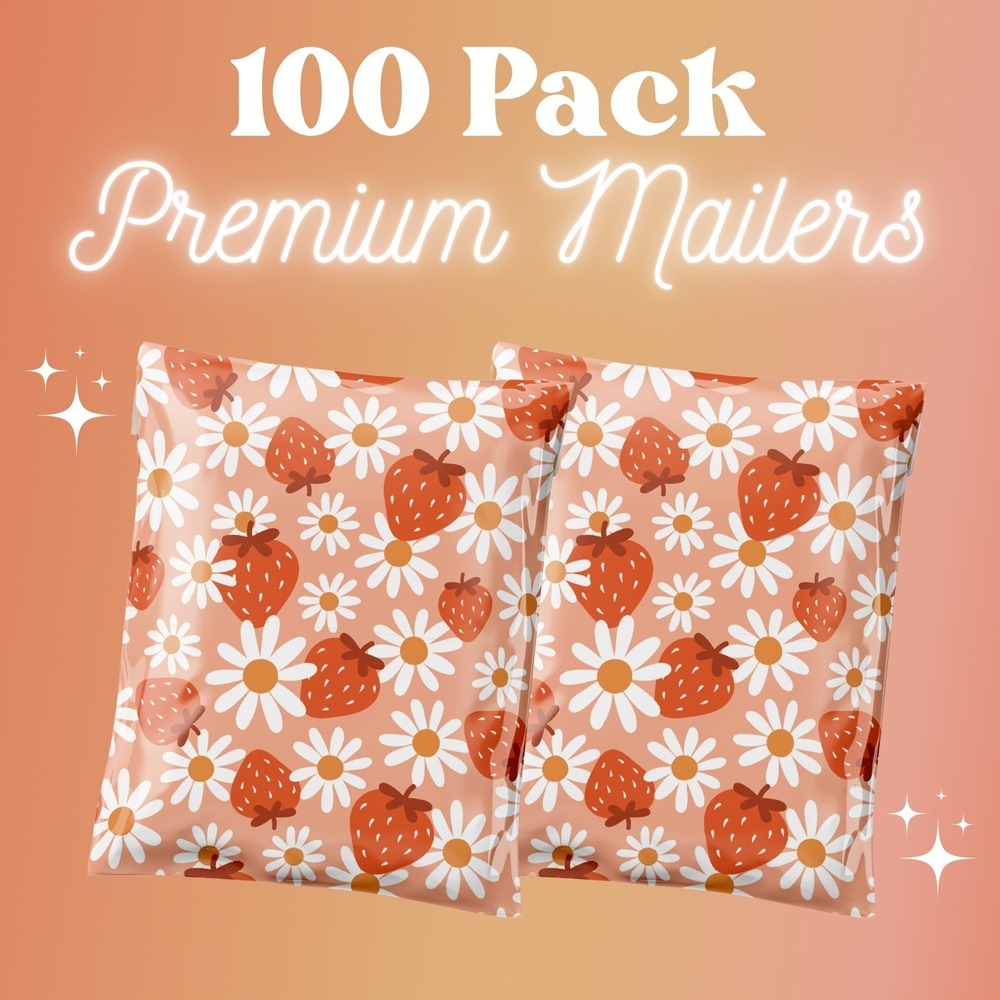 Daisy‎ Strawberries Poly Mailers 10x13 Inch 100 Pack Shipping Supplies Summer